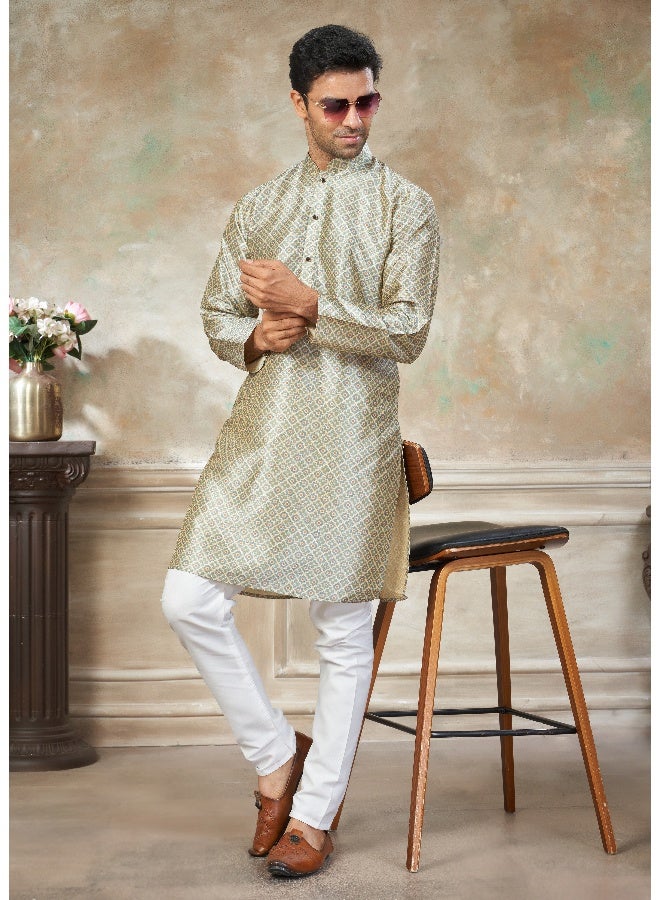 OUTLUK Green Premium Silk Kurta for Men - Image 3